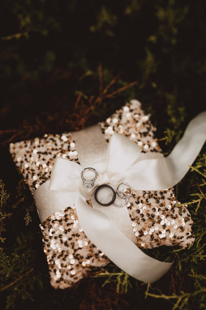 Satin pillow with sequins with wedding bands